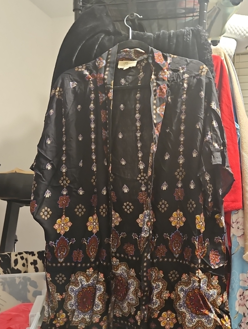 Black Floral Satin Kimono Jacket